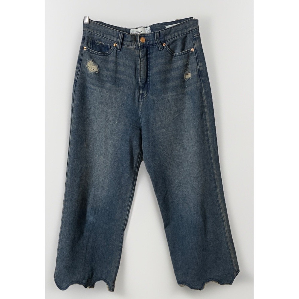 Sam Edelman Codie High Rise Wide Leg Cropped Denim Jeans Women's 28x26 Scalloped